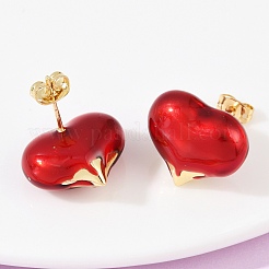 Brass Heart Stud Earrings&nbsp;EJEW-C152-05A-01