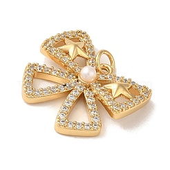 Rack Plating Brass Micro Pave Clear Cubic Zirconia and Plastic Pearl Pendants&nbsp;KK-S366-09G