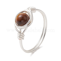 Round Natural Amethyst/Green Aventurine/Carnelian/Rose Quartz/Tiger Eye/Lapis Lazuli Braided Finger Ring&nbsp;RJEW-JR00743-01