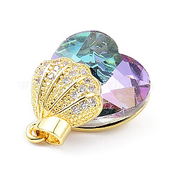 Real 18K Gold Plated Rack Plating Brass Micro Pave Cubic Zirconia Pendants&nbsp;KK-G466-02G