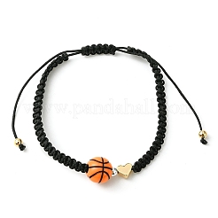 Sport Theme Acylic & Brass Heart Braided Bead Bracelet&nbsp;BJEW-JB09713