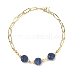 Natural Sodalite Faceted Flat Round Beaded Brass Paperclip Chain Bracelets&nbsp;GG-CBA37F5-02G-13
