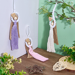 3Pcs 3 Colors Handmade Macrame Cotton Angel Hanging Ornaments&nbsp;HJEW-PH02193