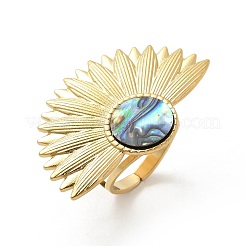 Flower 304 Stainless Steel Paua Shell Finger Rings for Women&nbsp;RJEW-G346-11G-01
