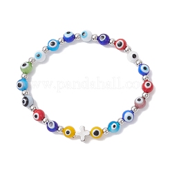 Handmade Lampwork Evil Eye Beaded Stretch Bracelets for Women&nbsp;BJEW-JB12290-01