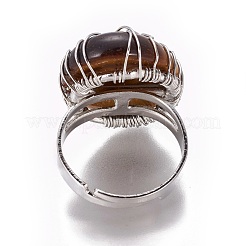 Adjustable Natural Tiger Eye Finger Rings&nbsp;RJEW-L090-B05