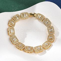 Brass Micro Pave Clear Cubic Zirconia Rectangle Link Bracelets for Women&nbsp;BJEW-C100-01G