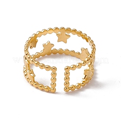 Ion Plating(IP) 304 Stainless Steel Stars Double Line Open Cuff Ring for Women&nbsp;RJEW-C045-24G