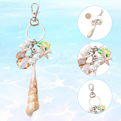 6Pcs 6 Styles Opaque Acrylic Imitation Shell & Synthetic Turquoise Keychains&nbsp;KEYC-SP0001-57