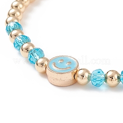 5Pcs 5 Colors Alloy Enamel Smiling Face & Brass & Glass Beaded Stretch Bracelets Set for Women&nbsp;BJEW-JB08774