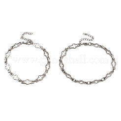 2Pcs 2 Styles 304 Stainless Steel Hollow Cross-Linked Chain Bracelets for Couple&nbsp;BJEW-JB12293