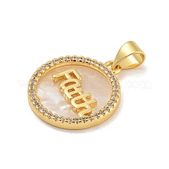 Rack Plating Brass Pave Clear Cubic Zirconia Faith Pendants&nbsp;KK-C074-21G