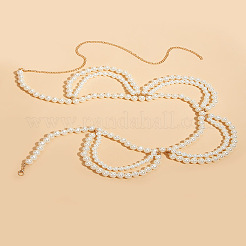 Alloy & Plastic Imitation Pearl Round Beaded Tassel Waist Belly Chains for Women&nbsp;FS-WG37427-01