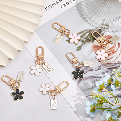 6Pcs 3 Colors Daisy Alloy Enamel Pendant Keychain with Arch Charm&nbsp;HJEW-GL0001-11