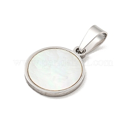 304 Stainless Steel Pave Natural White Shell Flat Round Charms&nbsp;STAS-S130-02P