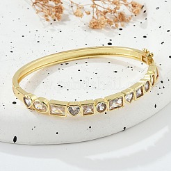 Brass Micro Pave Clear Cubic Zirconia Hinged Bangles for Women&nbsp;BJEW-K274-10G