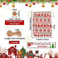32Pcs 8 Styles Christmas Rectangle Printed Cotton & Linen Candy Gift Drawstring Bags&nbsp;ABAG-BC0001-48