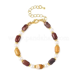 Round White Shell Pearl & Column Natural Mookaite Beaded Bracelets&nbsp;BJEW-JB14322