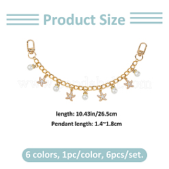 6Pcs 6 Colors Alloy Enamel Starfish & ABS Plastic Pearl Charm Aluminum Cable Chain Bag Decorative Chains&nbsp;HJEW-FH00203
