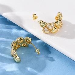 Brass Micro Pave Clear Cubic Zirconia Stud Earrings&nbsp;EJEW-D322-07G-02