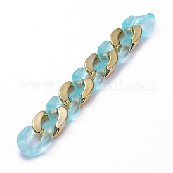 Handmade Golden Plated CCB Plastic & Transparent Acrylic Cuban Link Chains&nbsp;AJEW-JB00681-03