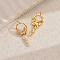 Elegant Butterfly Brass Pave Clear Cubic Zirconia Dangle Stud Earrings&nbsp;UU2168