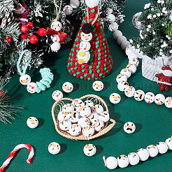 Christmas Printed Wood European Beads&nbsp;WOOD-PH0003-23