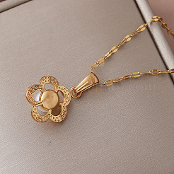 Vintage 304 Stainless Steel Glass Flower Pendant Necklaces with Imitation Pearl for Women&nbsp;BV5494