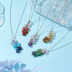 Gradient Color Mixed Gemstone Chip Pendant Necklaces&nbsp;NJEW-JN05042