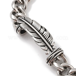 Ion Plating(IP) 304 Stainless Steel Feather Link Chain Bracelets for Men&nbsp;BJEW-B096-44AS