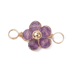 Natural Amazonite & Apatite & Rose Quartz & Amethyst & Red Agate Faceted Round Beaded Flower Connector Charms&nbsp;PALLOY-JF03605-01