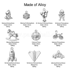 100Pcs 10 Styles Bicycle & Square & Balloon & Robot Tibetan Style Zinc Alloy Charms&nbsp;TIBEP-CJ0002-88