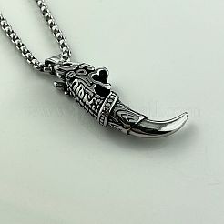 304 Stainless Steel Wolf Tooth Shape Pendant Necklaces for Boyfriend&nbsp;ML1468