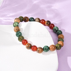Natural Picture Jasper & African Turquoise & Carnelian Beads Stretch Bracelets for Women Men&nbsp;BJEW-P398-01D