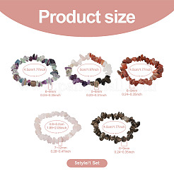5Pcs 5 Style Natural Mixed Stone Chip Beads Stretch Bracelets for Women&nbsp;BJEW-FW0001-03