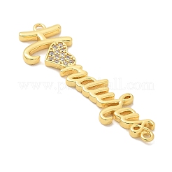 Brass Clear Cubic Zirconia Word Honduras Connector Charms&nbsp;KK-K293-40G-01