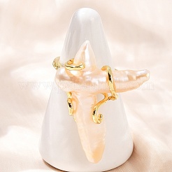 Cross Natural Pearl Finger Rings&nbsp;RJEW-K286-08G