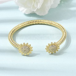 Brass Micro Pave Clear Cubic Zirconia Sunflower Open Cuff Bangles for Women&nbsp;CU-CBAE7DF-49G