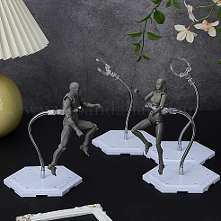 Assembled Hexagon Plastic Action Figure Display Stands with Adjustable Alloy Support Arm&nbsp;ODIS-WH0080-11A