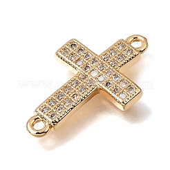 Brass Micro Pave Clear Cubic Zirconia Religion Cross Links Connector Charms&nbsp;CU-K001-01B-G