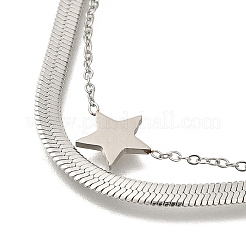 201 Stainless Steel Double Layer Snake Chain Necklaces&nbsp;STAS-B076-03P