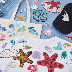 33Pcs 2Bag 2 Styles Marine Animal Theme Polyester Iron on/Sew On Patches&nbsp;PATC-GA0001-90