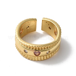 Rack Plating Heart Brass Micro Pave Cubic Zirconia Open Cuff Rings for Women&nbsp;RJEW-G320-02G