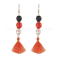 3 Pairs 3 Colors Halloween Skull Synthetic Dyed Turquoise Dangle Earrings&nbsp;EJEW-JE05883