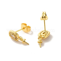 Brass Micro Pave Cubic Zirconia Studs Earrings Findings&nbsp;EJEW-H128-05G