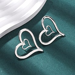 Brass Heart Stud Earrings&nbsp;EJEW-H165-08P