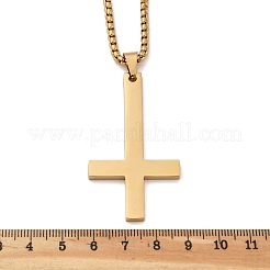 304 Stainless Steel Christian Upside Down Cross Pendant Box Chain Necklaces&nbsp;NJEW-NH0001-07G