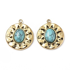 PVD Vacuum Plating 201 Stainless Steel Synthetic Turquoise Pendants&nbsp;STAS-C064-VC875-1