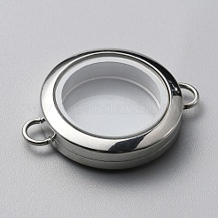 Flat Round 304 Stainless Steel Floating Lockets Connector Charms&nbsp;FIND-WH0032-57P-02