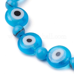 Mixed Gemstones Handmade Evil Eye Lampwork Beaded Stretch Bracelets&nbsp;BJEW-JB10208